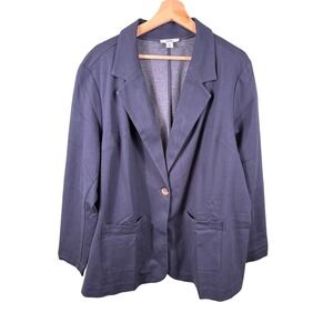 Croft & Barrow Women's Plus 1X Blue Single Breasted Office Career Blazer Jacket